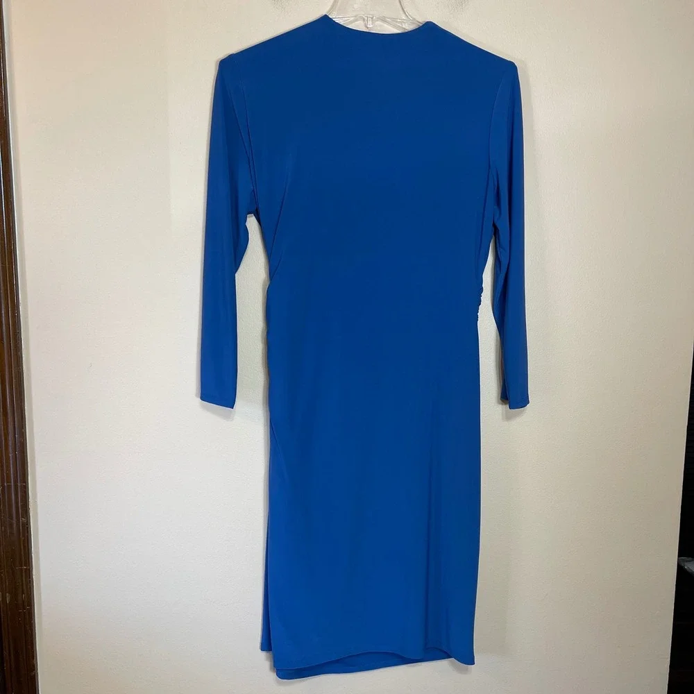 Anne Klein Womens Plus 1X Royal Blue Faux Wrap Side Knot 3/4 Sleeve Dress